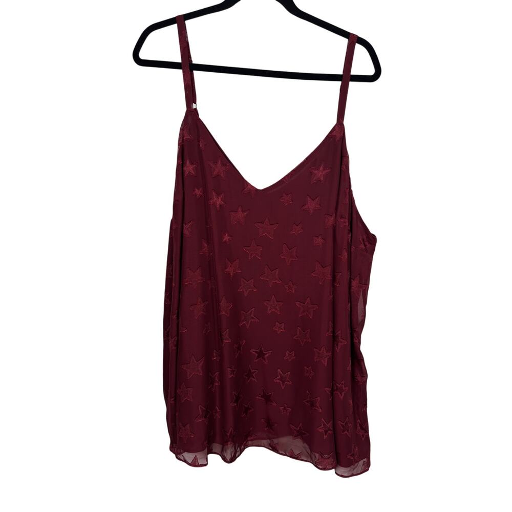 Torrid Cami Top Womens 4X Red Star Chiffon V-Neck Adjustable Straps Textured